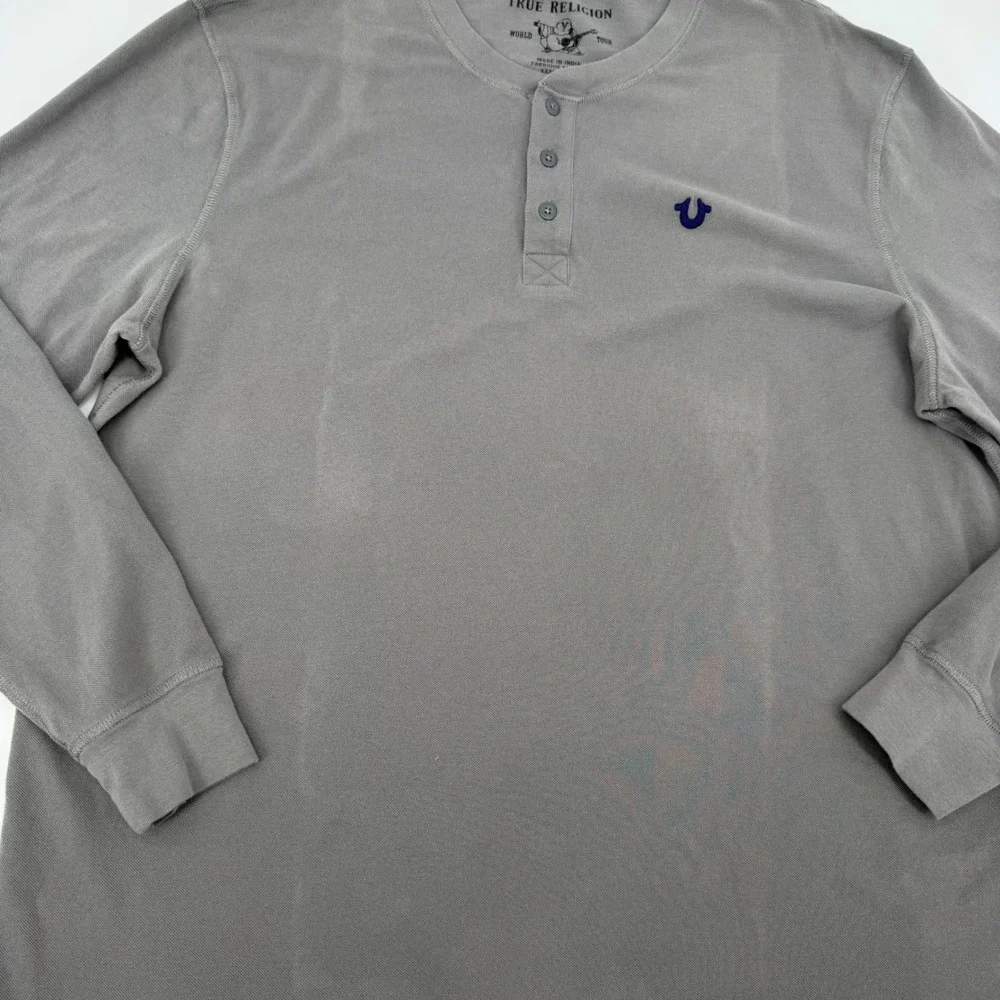 TRUE RELIGION *FLAW* NEW 3XL Henley Shirt Charcoal Gray Long Sleeve Logo Y2K